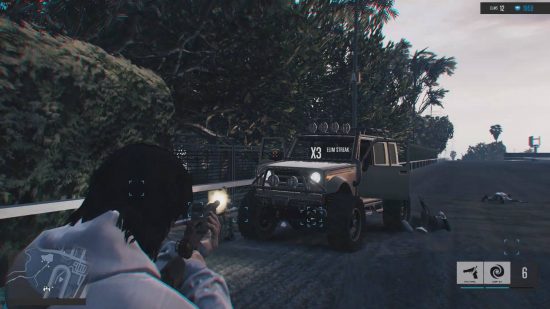 Best GTA 5 mods - a man is shooting at a Jeep in a country lane.