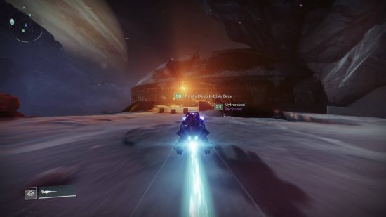 Destiny 2 Beyond Light raid: a soldier rides a hoverbike at tremendous speed.