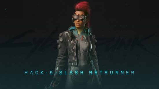 Cyberpunk best builds: a woman wearing a leather jacket and some futuristic looking sunglasses.