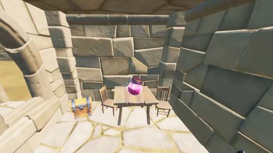 A love potion in Fort Crumpet in Fortnite. It's sitting in the exhibit area inside the fort.