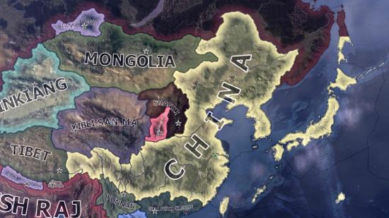 a hoi4 map shot showing china controlling japan