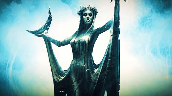Concept art of the statue of kynareth in Skyrim