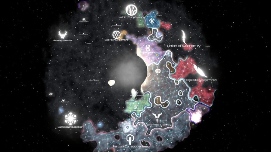 a top down view of the galaxy map in stellaris