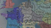 A shot of europe in ck3, looking at the culture map mode