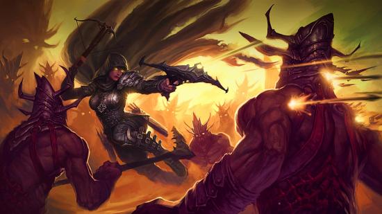 Diablo 3's Demon Hunter shooting some foes