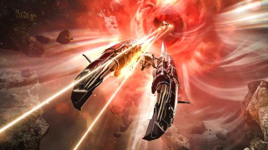 Eve Online ships battling in space