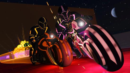 Two players racing on tron bikes in GTA Online