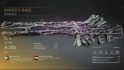 A rifle covered in grey, stony veins, with glowing purple crystals between them