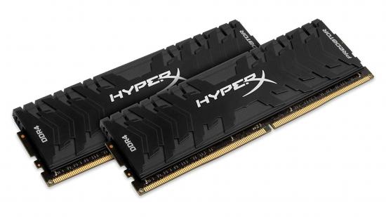 Two HyperX RAM sticks with all-black heatsinks