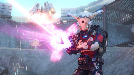 Lemnis Gate player firing a laser cannon