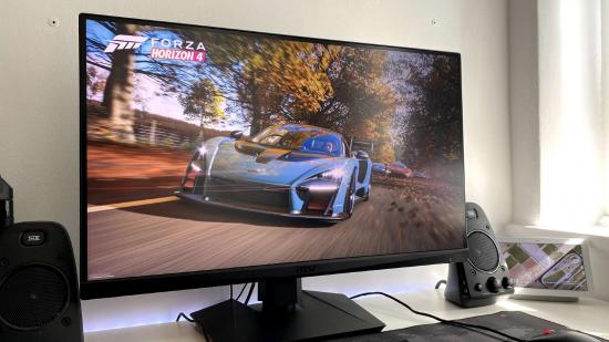 The MSI Optix MAG274QRF-QD gaming monitor with Forza Horizon 4 on the screen