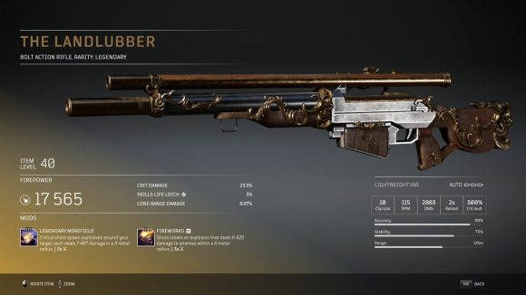 Legendárna puška Outriders s detailmi zdobenia zlata