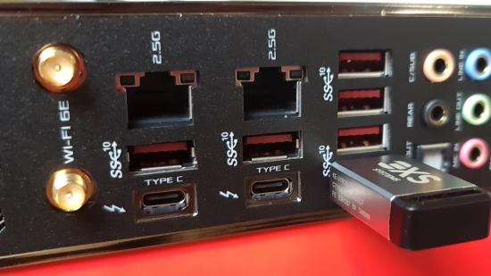 USB 3.2 Type C slots with Thunderbolt 4 spec on a motherboard