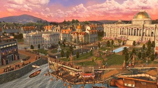 The home city screen for the US civilisation in Age of Empires 3 DE