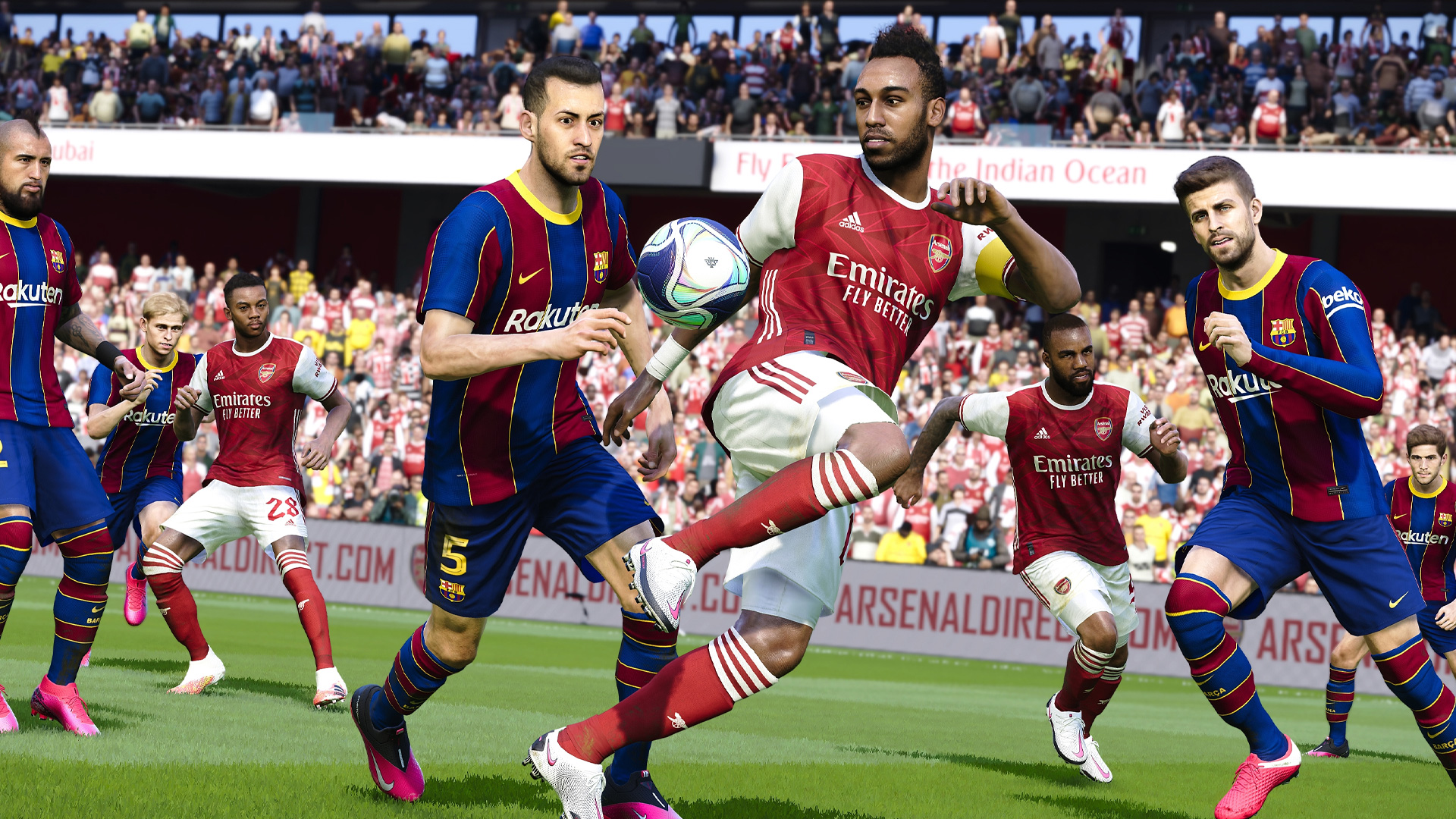 Pierre-Emerick Aubameyang on the ball in PES 2021