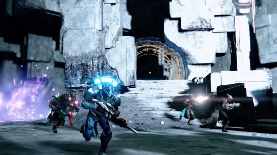Destiny 2 Vault of Glass walkthrough: futuristic soldier runs away from danger