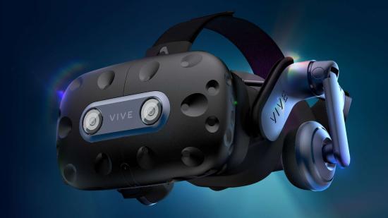 HTC's blue and black, chunky VR headset