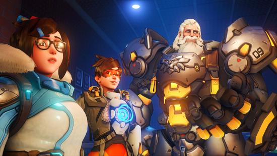 Mei, Tracer, and Reinhardt in Overwatch 2