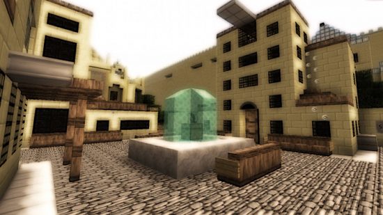 Best Minecraft maps - an Italian town in Assassin's Creep with a fountain in the central plaza.
