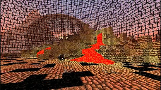 Best Minecraft maps - lava slowly trickling down to the obsidian below it in Containment Survival 2.