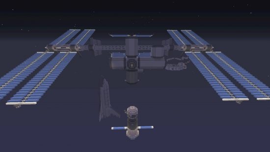 Best Minecraft maps - a shuttle disembarks from a space station in the Deadly Orbit map.