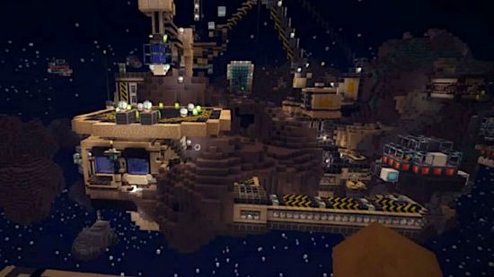Best Minecraft maps - Deep Space Turtle Chase has a space colony built inside of an meteor.
