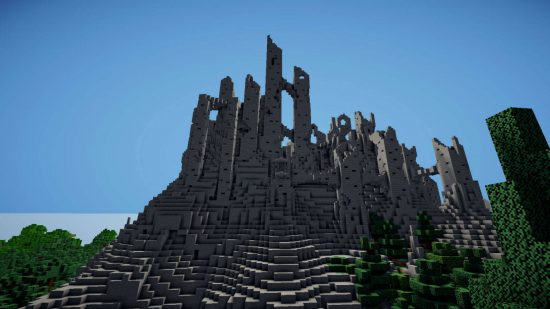Best Minecraft maps - the ruins of Dol Guldur stand on top of a mountain.