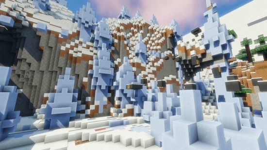 Beste Minecraft -kaarten - Veel blokken bezaaid dit ijzige landschap in sprongontsnapping