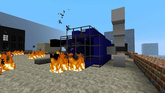Best Minecraft maps - a blue tunnel that's on fire in Mine 4 Dead.