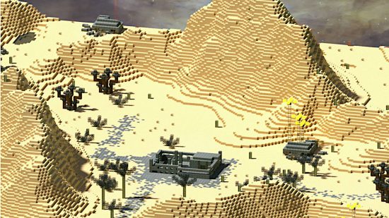 Beste Minecraft -kaarten - de ruïnes van verschillende gebouwen in een woestijn op de planeet onmogelijke kaart
