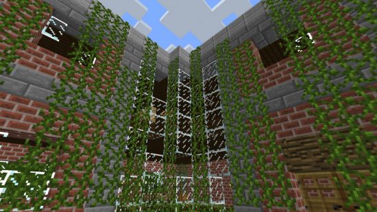Best Minecraft maps - vines growing on a dilapidated building in the Zombie Apocalypse map.