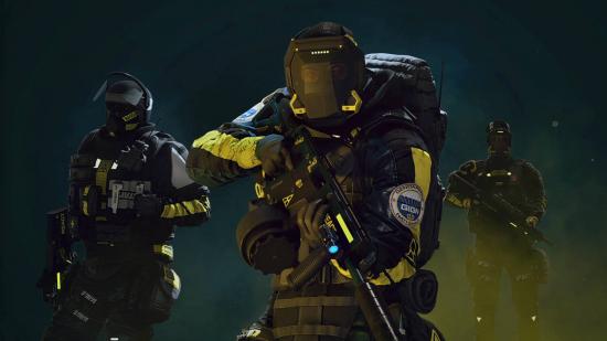 A three-person team of operators in Rainbow Six Extraction.