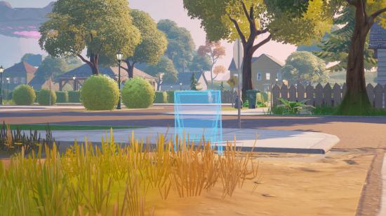 An open park area in Fortnite's Pleasant Park to drop a welcome sign down