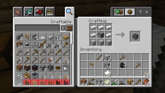 מתכון תנור פיצוץ Minecraft מתכון לתנור פיצוץ, הדורש תנור, שלושה אבני אבן חלקות וחמישה מטילי ברזל