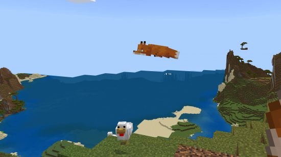 Minecraft Fox - Fox je v polovině nástupu na nic netušícího kuře poblíž