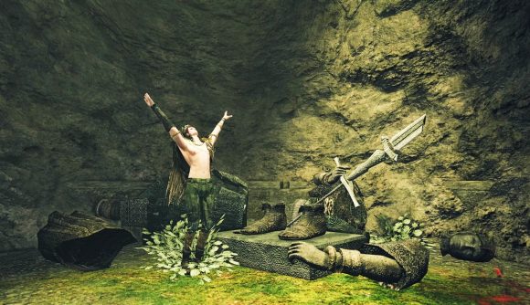 Dark Souls 2 content creator Ymfah takes a moment to praise the sun during his No Talk run
