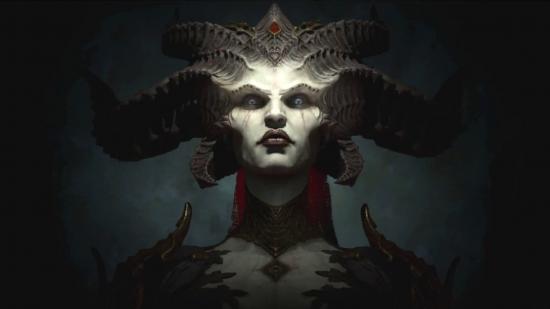 Diablo 4 release date: Lilith, the demon summoned in the Diablo 4 trailer, staring at the camera with fierce intensity.