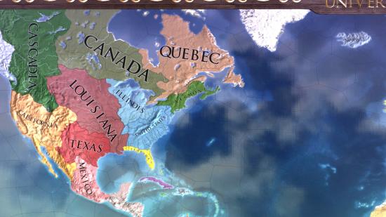 EU4'teki Kuzey Amerika, biçimlendirilebilir sömürge uluslarını gösteriyor