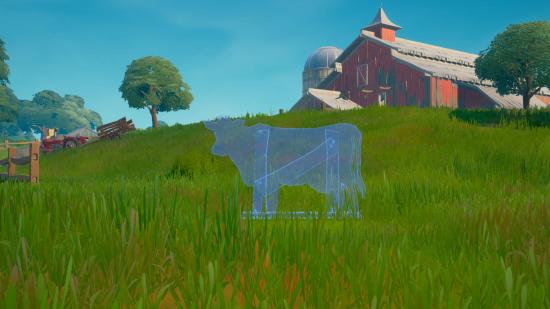 An outline for the decoy cow in one of the Fortnite farms.