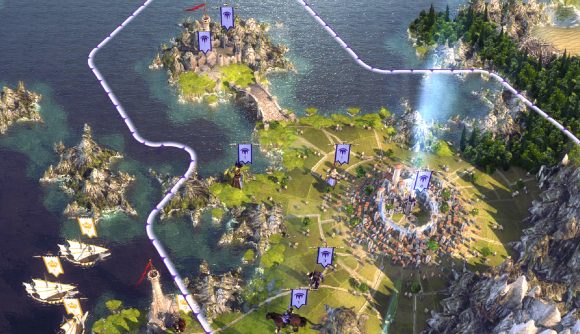 age of wonders 3 is a game like civilization, and this is a shot of a coastal city in the campaign map