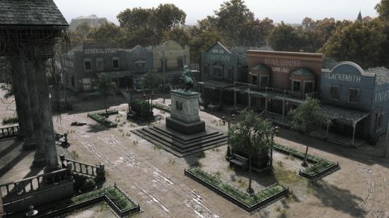The town of Upper DeSalle is seen from a high vantage point in Hunt: Showdown's new map