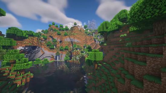 These mountains and valleys were generated in Minecraft 1.18 Experimental Snapshot 2