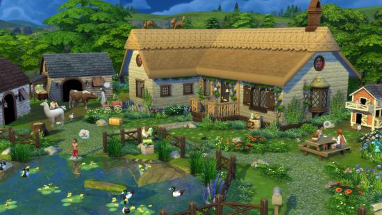 A beautiful cottage in The Sims 4: Cottage Living - and an example of what you can do with the new, free water tool