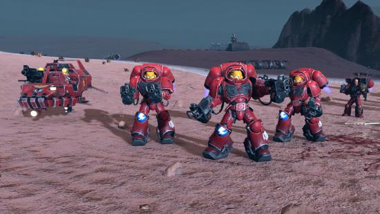Migliori giochi di strategia a turno - Alcuni Marines Space di Blood Angel su un pianeta desertico a Warhammer 40.000: Battlelestor