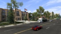Driving through a Wyoming city in American Truck Simulator