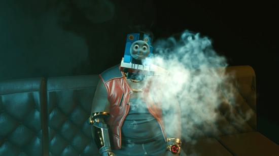 Thomas the Tank engine replaces a head in Cyberpunk 2077 - now imagine it with even better mod support