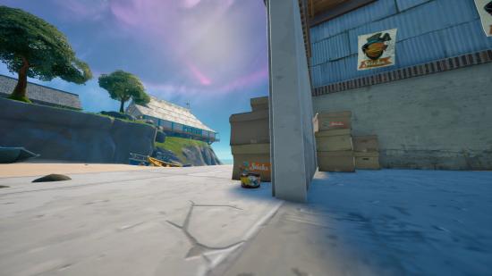 A small can of vintage cat food found in Craggy Cliffs in Fortnite. It's by some boxes.