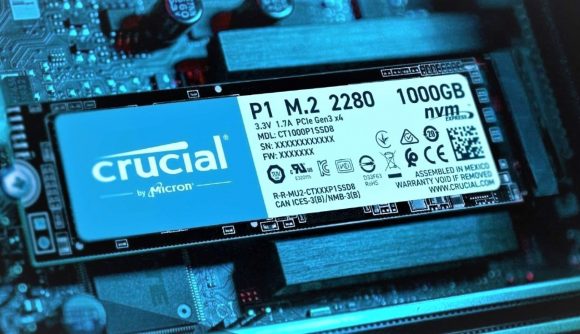 Crucial NVMe SSD installed into motherboard