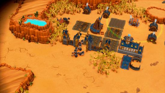 A DwarfHeim settlement in the desert biome.