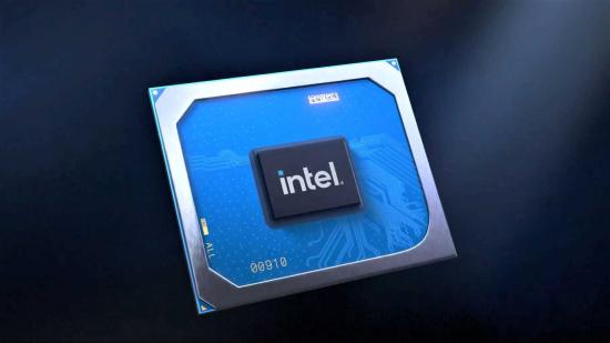 Promotional image of Intel Iris X Graphics Processor on rendered background